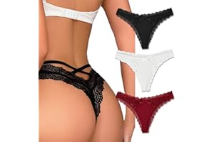 Avidlove Womens Underwear Sexy Lace Panties Low Rise Thong Bikini with Criss Cross Back Comfortable Tangas 1-3 Packs