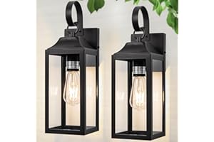 Yolsunes 2 Pack Outdoor Light Fixtures Wall Mount, 15 Inch Black Exterior Wall Sconces Waterproof, Large Outside Lights for House, Modern Wall Lanterns Clear Glass