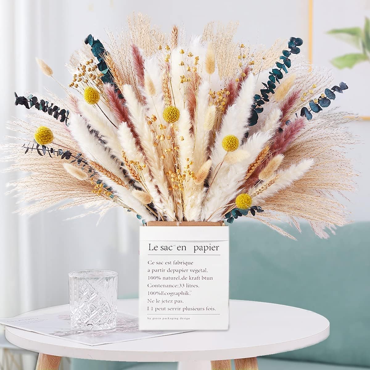 Dried & Preserved Flora - Dried Pampas Grass Decor,100 PCS Natural Fluffy Pampas Grass Home Decor Dried Flowers Reed Grass Bouquet for Boho Wedding,Floral Room Rustic Party,Baby Shower Decorations