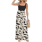 AUSELILY Women's Square Neck Maxi Dress Sleeveless Floral Loose Long Dresses with Pockets