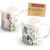 Maison d' Hermine Coffee Mug with Handles Tea Cups (12 Ounce, Pack of 2) | Fine Bone China Coffee Mugs for Hot Beverages Cappuccino Latte Home Restaurant Hotel Spring Summer -Fleurs De Mai