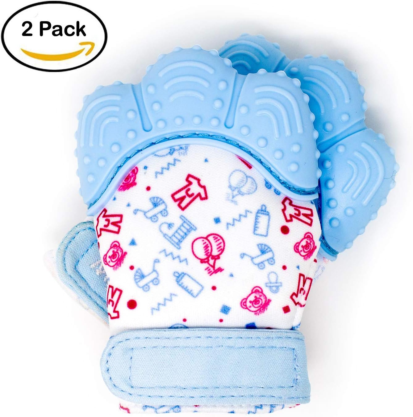 My Mini Mitt | Teething Mitten (2-Pack) | Soothing Gum Relief Toy Glove & Teether for Babies, Infants, Toddlers, Boy & Girl | 3-12 Months | Baby Shower Gift (Pastel Blue)