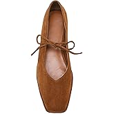 VorisVina Lace Up Square Toe Ballet Flats for Women Cute Bow Slip On Mary Jane Flats Casual Ballerina Shoes