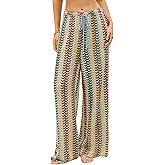 ZAFUL Womens Beach Cover Up Pants Sexy Crochet Drawstring Elastic Boho Swimsuit Cover Up Long Pants Beach Wear