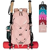 45L Hiking Backpack with Rain Cover, Lightweight Foldable Camping Backpack for Trekking, Water-Resistant Daypack with Hiking Pole & Mat Carrying System,Pink