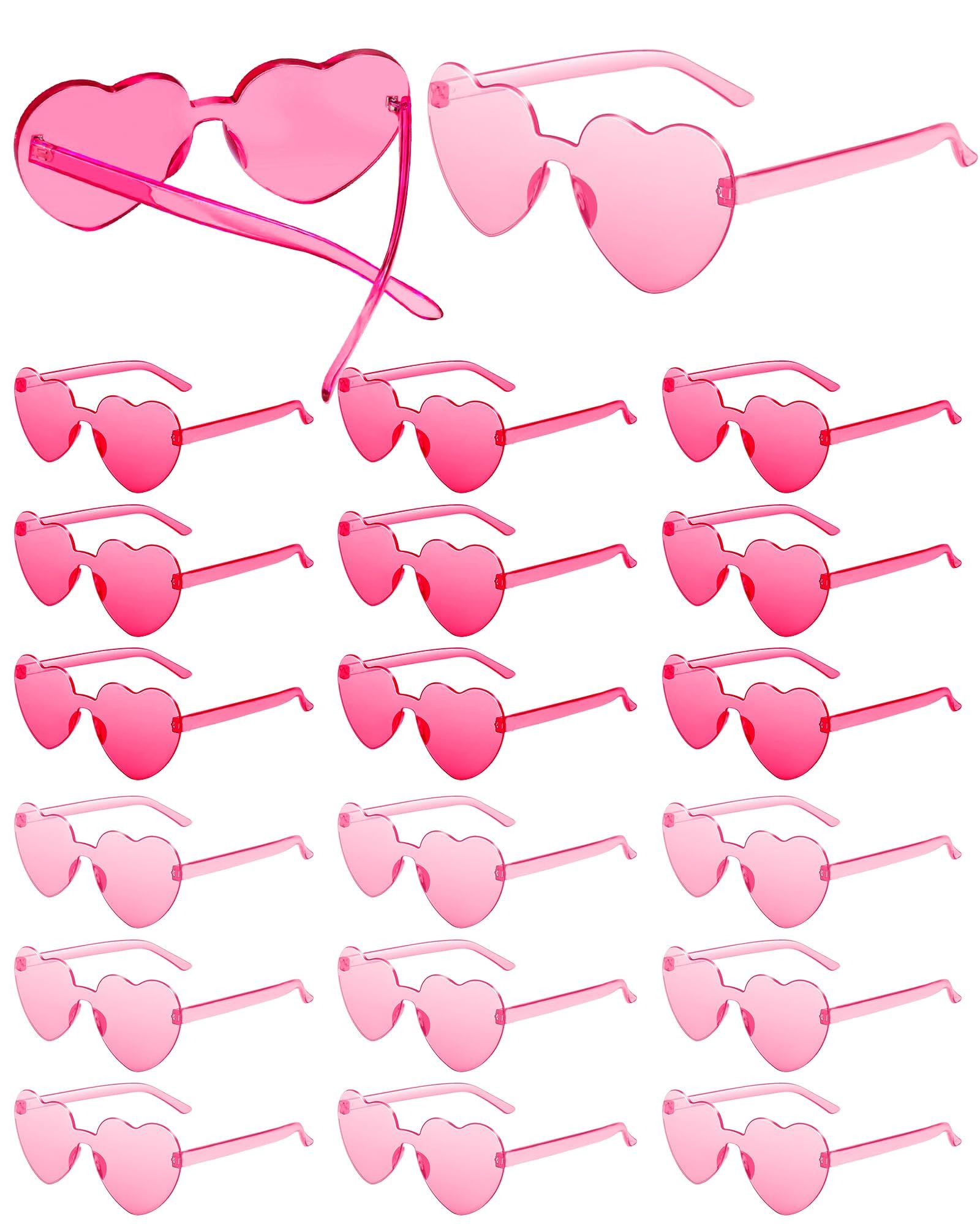 Photo 1 of SUNYIWJIE 20 Pairs Heart Sunglasses for Women Bulk Transparent Pink Heart Shaped Sunglasses Bachelorette Party Glasses Fun Glasses for Party Favor to Add A Splash of Fun(20Pcs Pink+Rose Red)