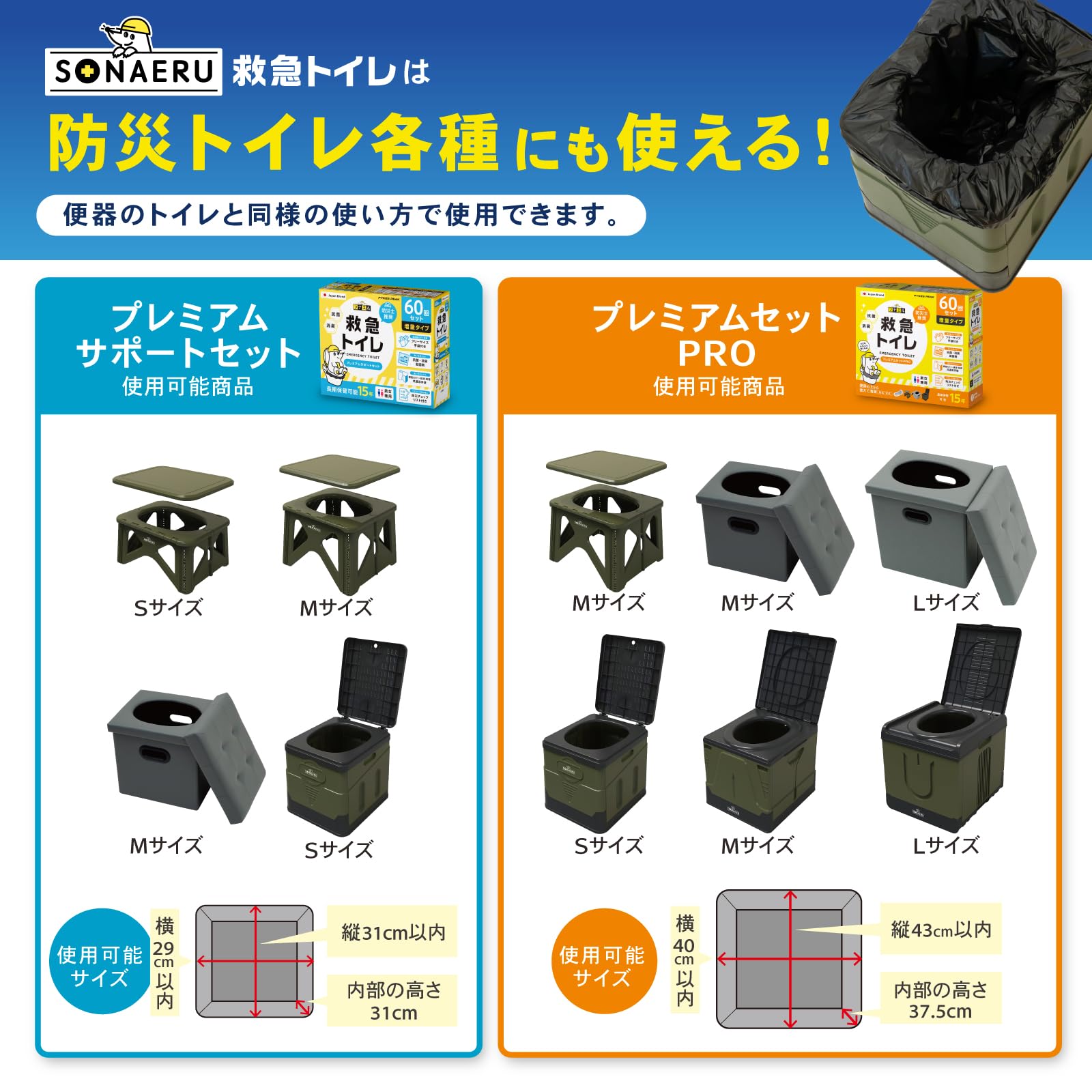 PYKES PEAK Emergency Toilet, Simple Toilet, Set of 120, Coagulant x 120, Common Bag x 144, Gloves x 120, Disaster Prevention Toilet, Storage for 15 Years, Portable Toilet, Disaster Preparedness Goods,