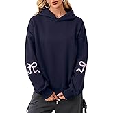 OLAPTA Women Oversized Bow Trim Print Hoodies Long Sleeve Fleeced Casual Graphic Pullover Trendy Fall Hooded Sweatshirts Top
