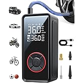 Powools Tire Inflator Portable Air Compressor - 3X Faster Inflation Air Pump with LED Light, Auto Shut-Off Tire Pump with 4 Nozzles for Car, Motorcycle, Bicycle, Ball, Black