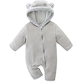 TITAREEY Baby Jumpsuit with Cute Bear Hoodie Warm Fleece Lined Newborn Snowsuit Rompers for Fall Winter 0-18 Month