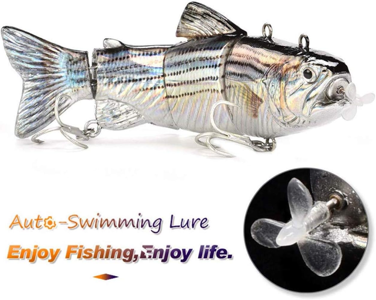 FFOMG USB Rechargeable Fishing Lure with LED Light, Wobblers Segment Swimbait Crankbait Lures, Electric Robotic Swimming Bait, Multi Jointed Fishing Hooks Artificial Bait Kit