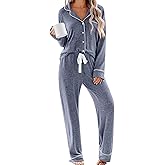 SWOMOG Women's Pajama Sets Long Sleeve Button Down Sleepwear 2 Piece PJs Soft Lounge Sets with Pockets S-XXL