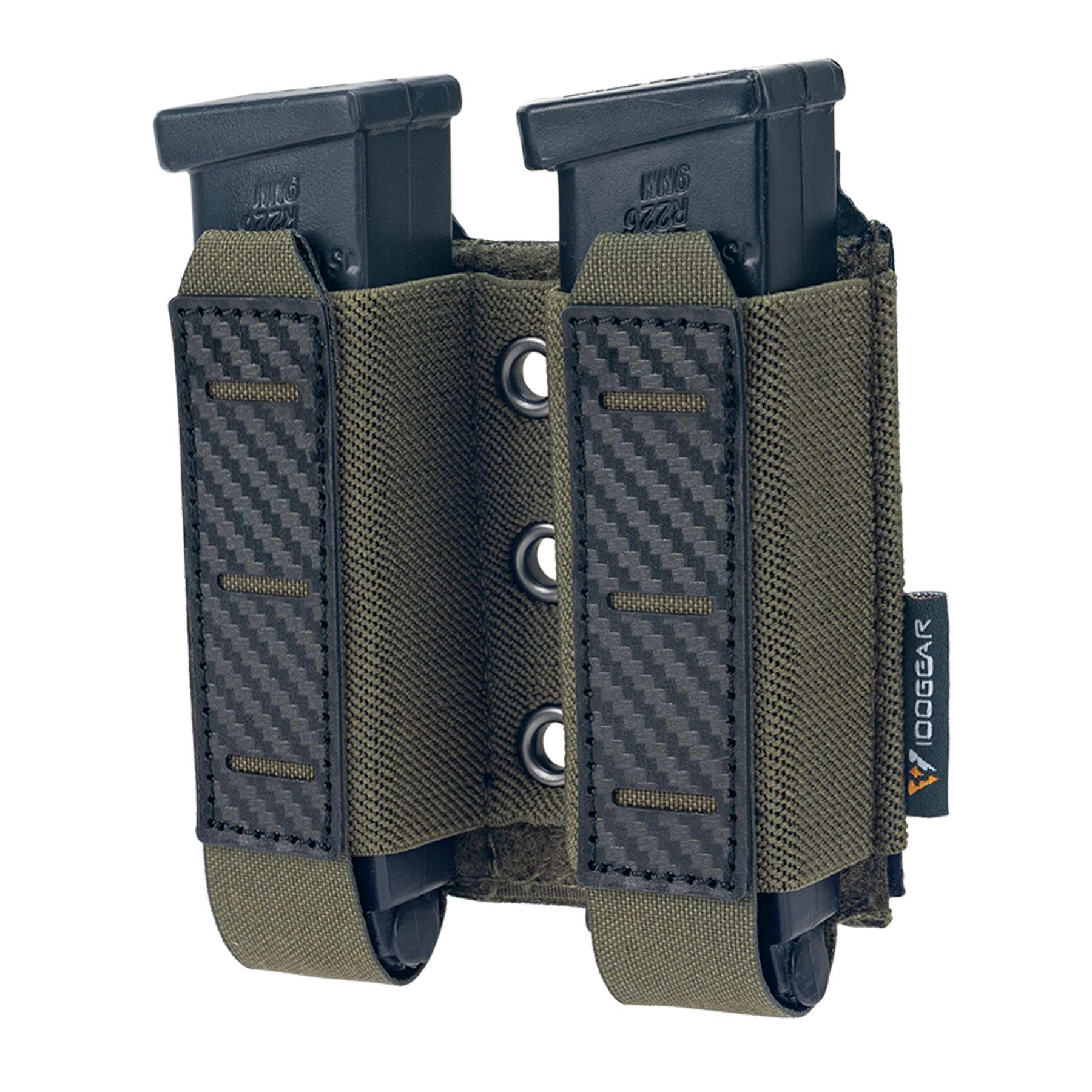 IDOGEAR Pistol Mag Pouch Molle Magazine Pouch 9MM Double Stack Elastic Magazine Holster with Inner Loop Panel Laser-Cut Hardshell Mag Carrier (Ranger Green)