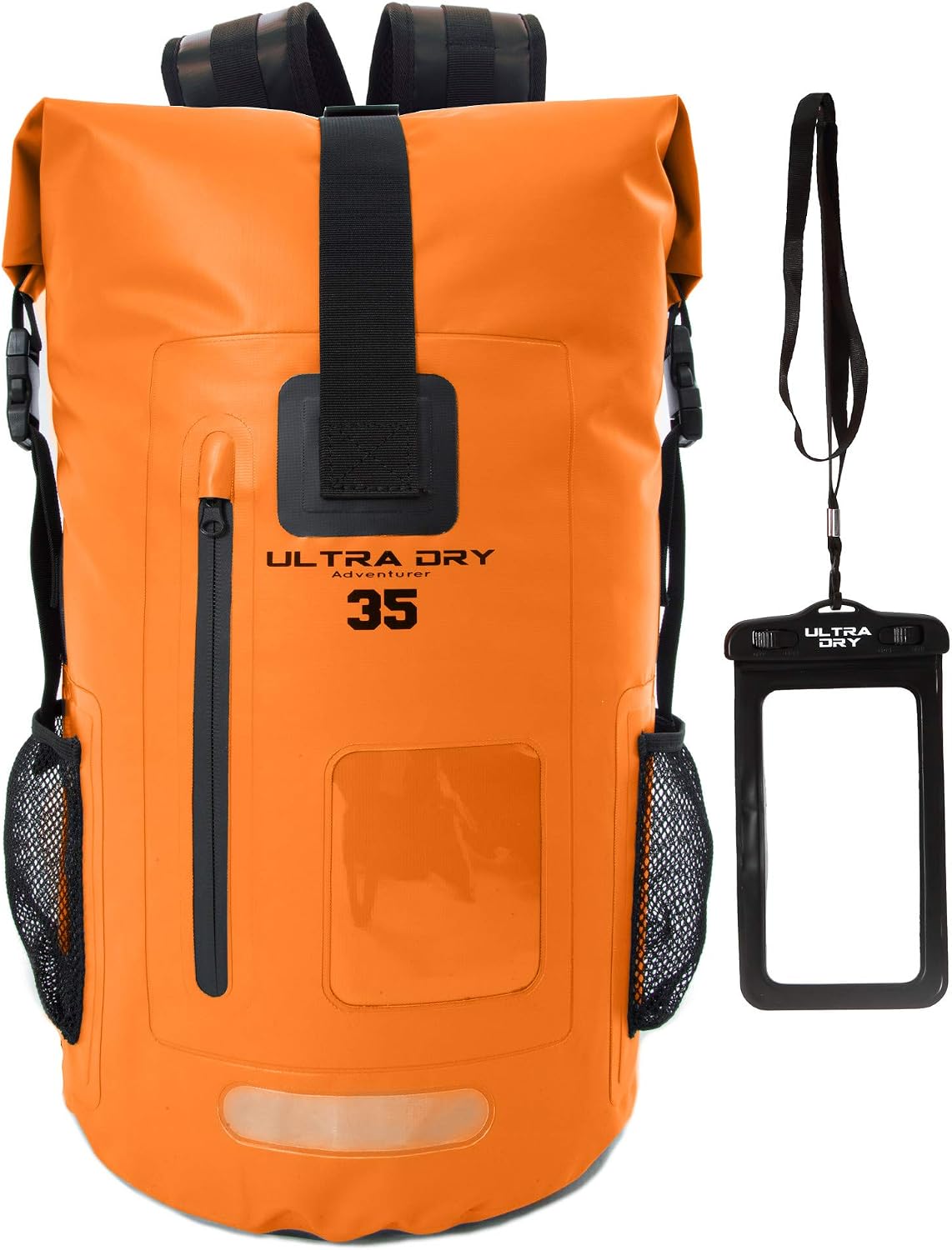 Premium 35L Dry Bag Backpack Rucksack with Waterproof Phone Case, Orange, 35 Litre