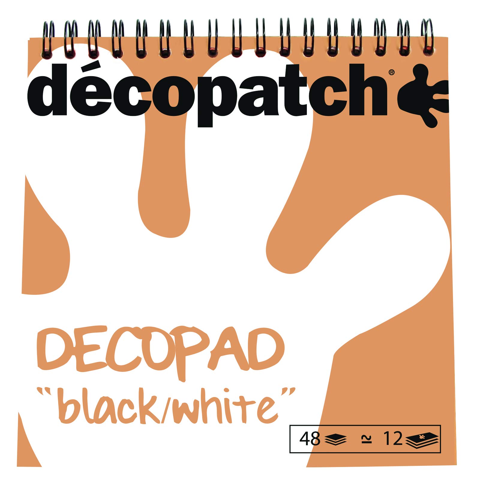 Décopatch BLOC07C - A spiral pad of 48 sheets of printed paper 15x15 cm, assorted designs (12 designs x 4 sheets), Black and white - Creative Leisure Activity