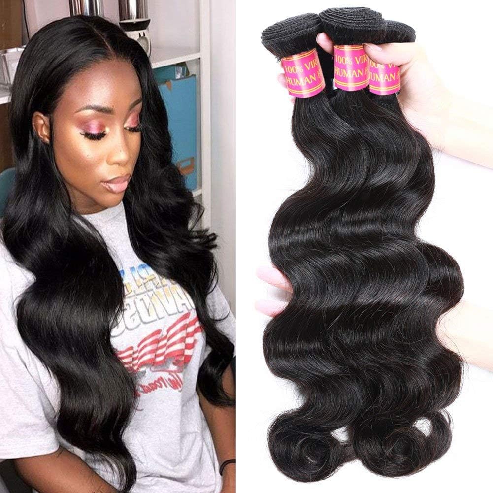 Allove Hair Grade 8a Brazilian Virgin Hair Body Wave 300g 3bundles Brazilian Human Hair Bundles（16 18 20inch) Unprocessed Virgin Human Hair Weave Weft Natural Color (100+/-5g)/Pc