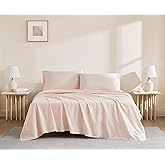 Linen Closet Organic 100% Cotton Queen Sheet 4 Pcs Set, 18” Deep Pocket, Light Pink | Lightweight, Eco-Friendly Cotton, Percale Softness, Durable & Breathable, Naturally Cooling | All Season Comfort