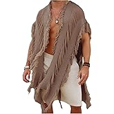 Verdusa Men's Knit Poncho Fringe Loose Cardigan Cape Knit Shawl Wrap Beach Vacation Outfits