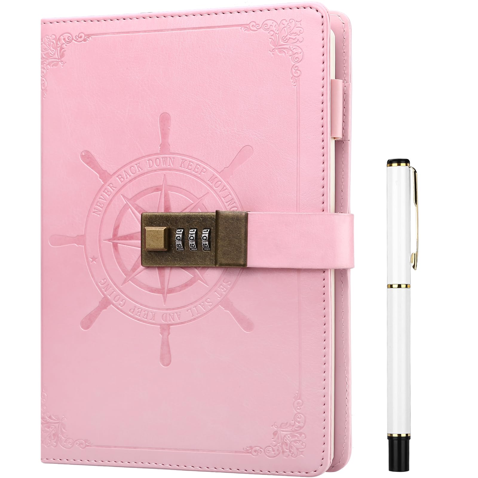 Kesote Journal with Lock A5 Secret Diary for Girls Diary with Lock Leather Cover Lined Notebook for Personal Daily Arrangement Back to School Supplies—212 Pages (Pink) — image 1
