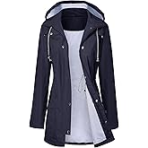 LOMON Raincoat Women Waterproof Long Hooded Trench Coats Lined Windbreaker Travel Jacket S-XXL