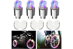 FICBOX 4 Pack LED Tire Valve Lights,Car Tires Bike Truck Golf Cart Wheel Assemblies Light up Air Neon Bicycle Motorcycle Tyre Valve Lights with 12 Extra Batteries (Colorful)