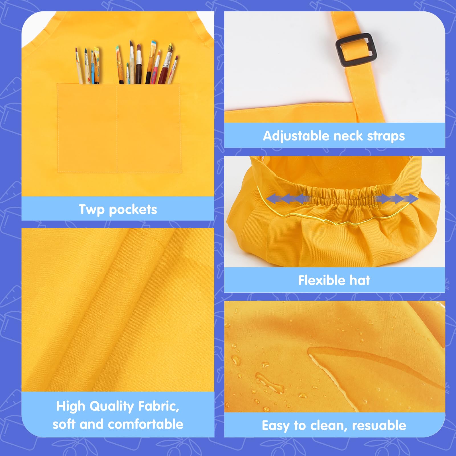 Ecoofor 20 Pieces Kid Aprons and chef hat 10 colors Kids Painting Aprons for Children Adjustable Chef Aprons for Boys and Girls Art Painting Cooking Baking (Large Size for 5-12 Age)