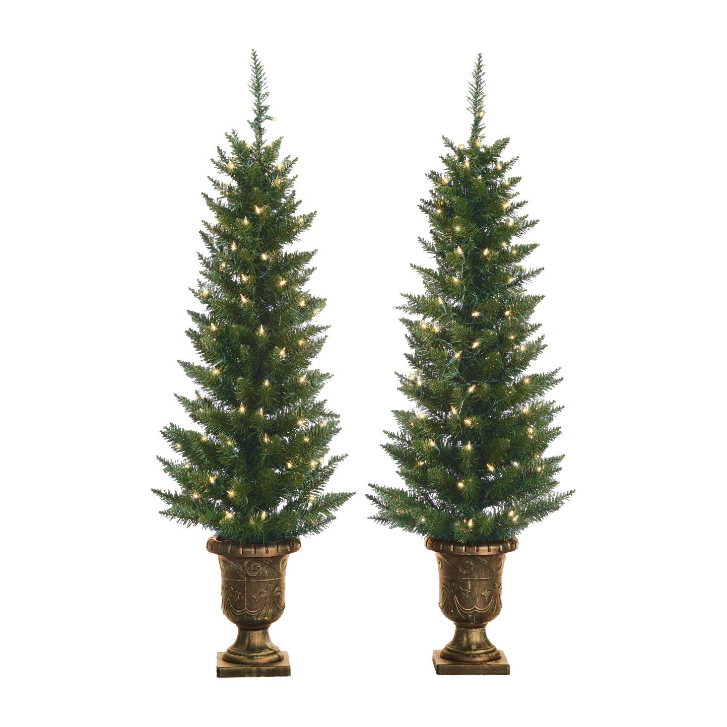 The Sterling Company Set of 2-4' Ptd Cedar Pine Home Decor, 11InL x 30InW x 45InH, Green