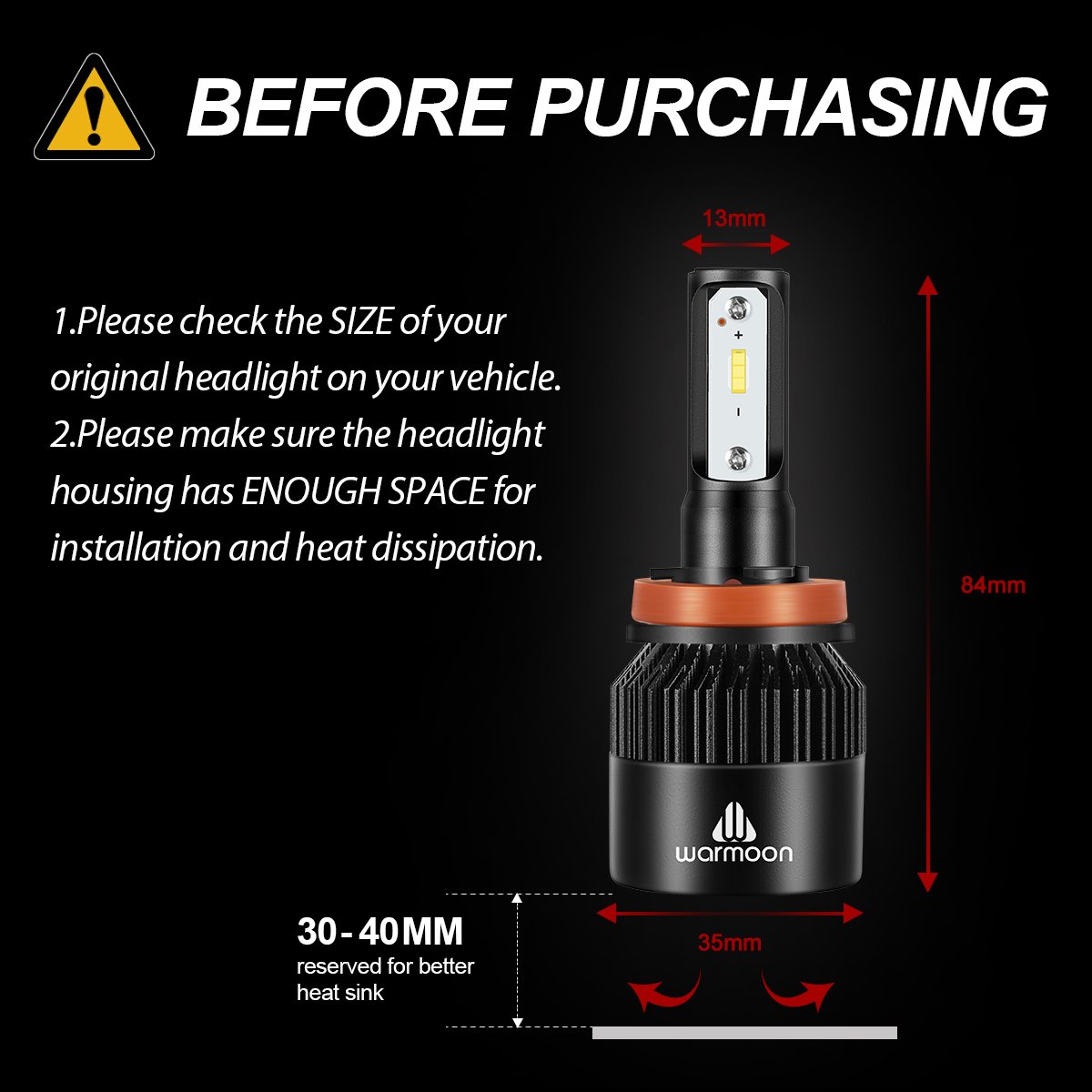 Warmoon H11 H8 H9 Led Headlight Bulbs Conversion Kit 36W 8000Lm 6500K