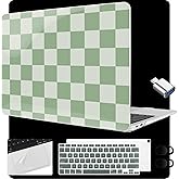 MEEgoodo for MacBook Air 13.3 inch Case 2021 2020 2019 2018 A2337 M1 A2179 A1932, Laptop Shell for MacBook Air M1 with Keyboard Webcam Cover & Trackpad Film & Type C Adapter,Green Checkered