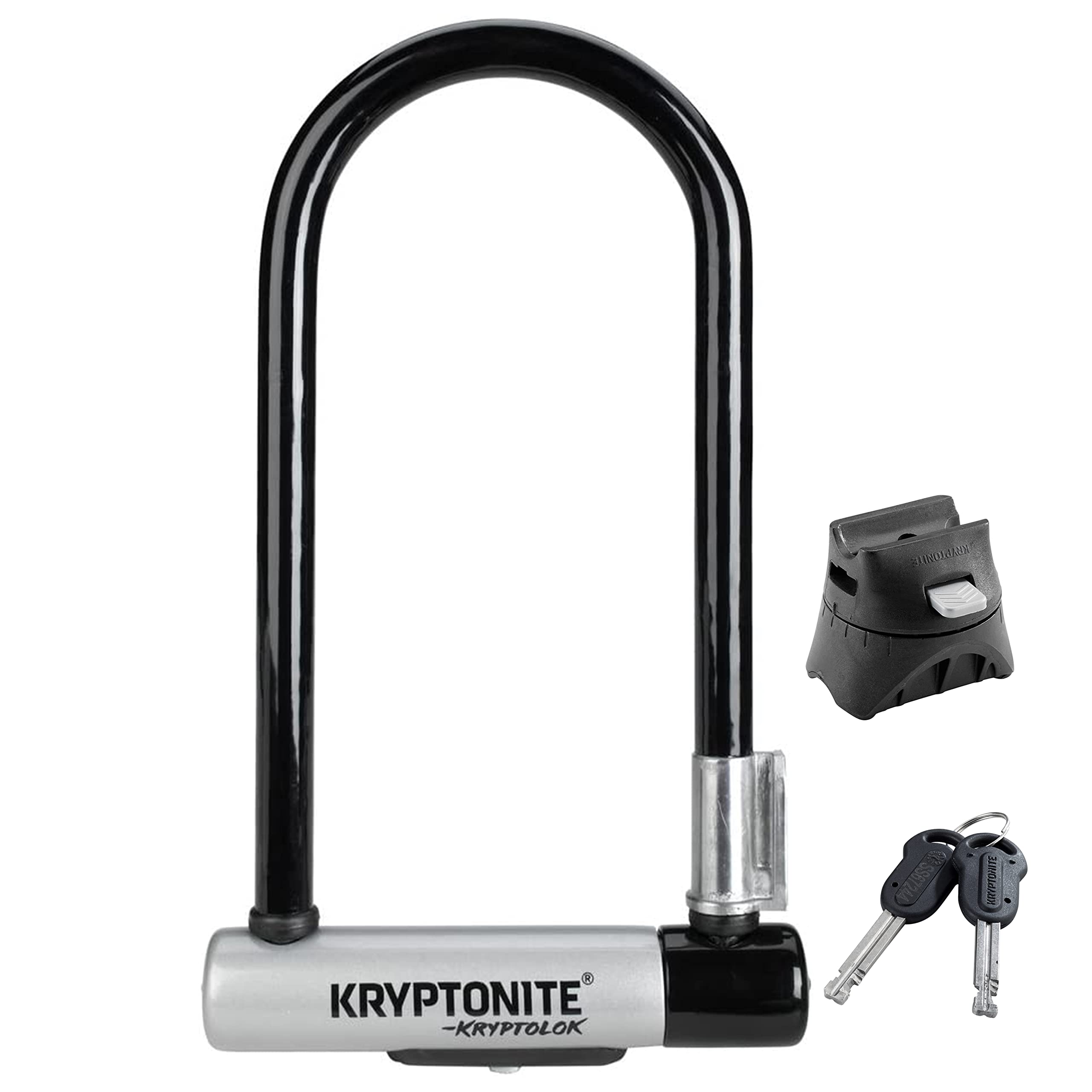 Kryptonite Kryptolok Standard Bike U-Lock, Heavy Duty Anti-Theft Bicycle U Lock, 12.7mm Shackle with Mounting Bracket and Keys, High Security Lock for Bicycles Scooters