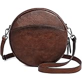 COOLCY Leather Crossbody Bags,Circle Purse Shoulder Bag, Fashion Round Handbag for Travel,Valentine's Gift for Women
