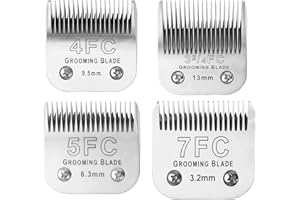 MEMIRY 4FC+5FC+7FC+3-3/4FC Detachable Dog Grooming Blades, Compatible with Andis, Oster A5, Wahl KM10 Series Clippers, Silver (4 Packs)