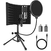 Riworal Studio Recording Microphone Isolation Shield with Pop Filter &amp;Tri-Stand Kit Music Recording USB Condenser Mics to Laptop Pc Mac Phone Equipment for Singing Song