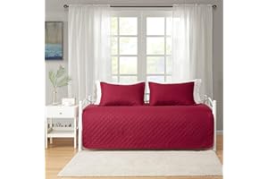 Kebury 3 Piece Burgundy Daybed Cover Set Twin Reversible Cozy Daybed Bedding Double Sided Quilt Bedspread Coverlet Geometric Print Day Bed Cover All Season for Twin Bed with 2 Standard Shams,39"x75"