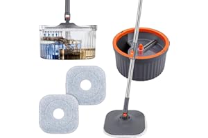 Chabatree Mop and Bucket Set，Spin Mop and Bucket Set with Separate Dirty and Clean Water，2 Replaceable Mop Pads，Deep-Cleaning Mops for Floors, Versatile Mops for Walls