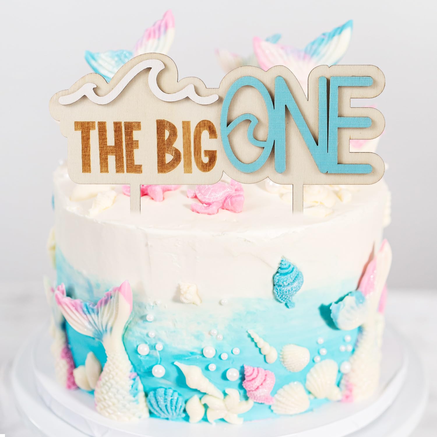 Photo 1 of Wave Surfing The Big One Wooden Cake Topper, Blue Freshman Theme 1st Birthday Party Decorations Surfing Boy Girl Party Decorations Photo Props
