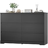 FOTOSOK 6 Drawer Double Dresser, Black Dresser, Modern 6 Chest of Drawers with Deep Drawers, Wide Storage Organizer Cabinet f