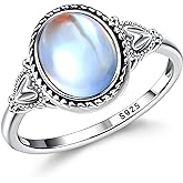 Florideco Sterling Silver Moonstone Mood Ring - Vintage Handmade Victorian Oval Solitaire - 18K White Gold Plated Color Change Ring for Women