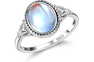 Florideco Sterling Silver Moonstone Mood Ring - Vintage Handmade Victorian Oval Solitaire - 18K White Gold Plated Color Change Ring for Women