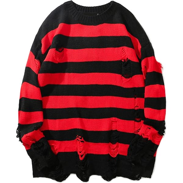 Alafime Grunge Sweater Y2K Striped Ripped Pullover Distressed