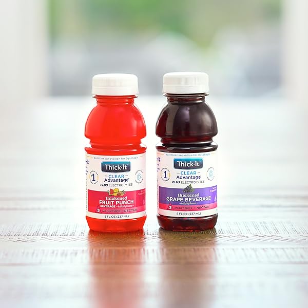 THICK-IT CLEAR ADVANTAGE MILDY THICK GRAPE DRINK PLUS ELECTROLYTES, NECTAR CONSISTENCY, SWALLOWING AID, HYDRATION ON THE GO, CONVENIENT & READY-TO-USE, NO MIXING NEEDED, 8 OZ BOTTLE (24 PACK)