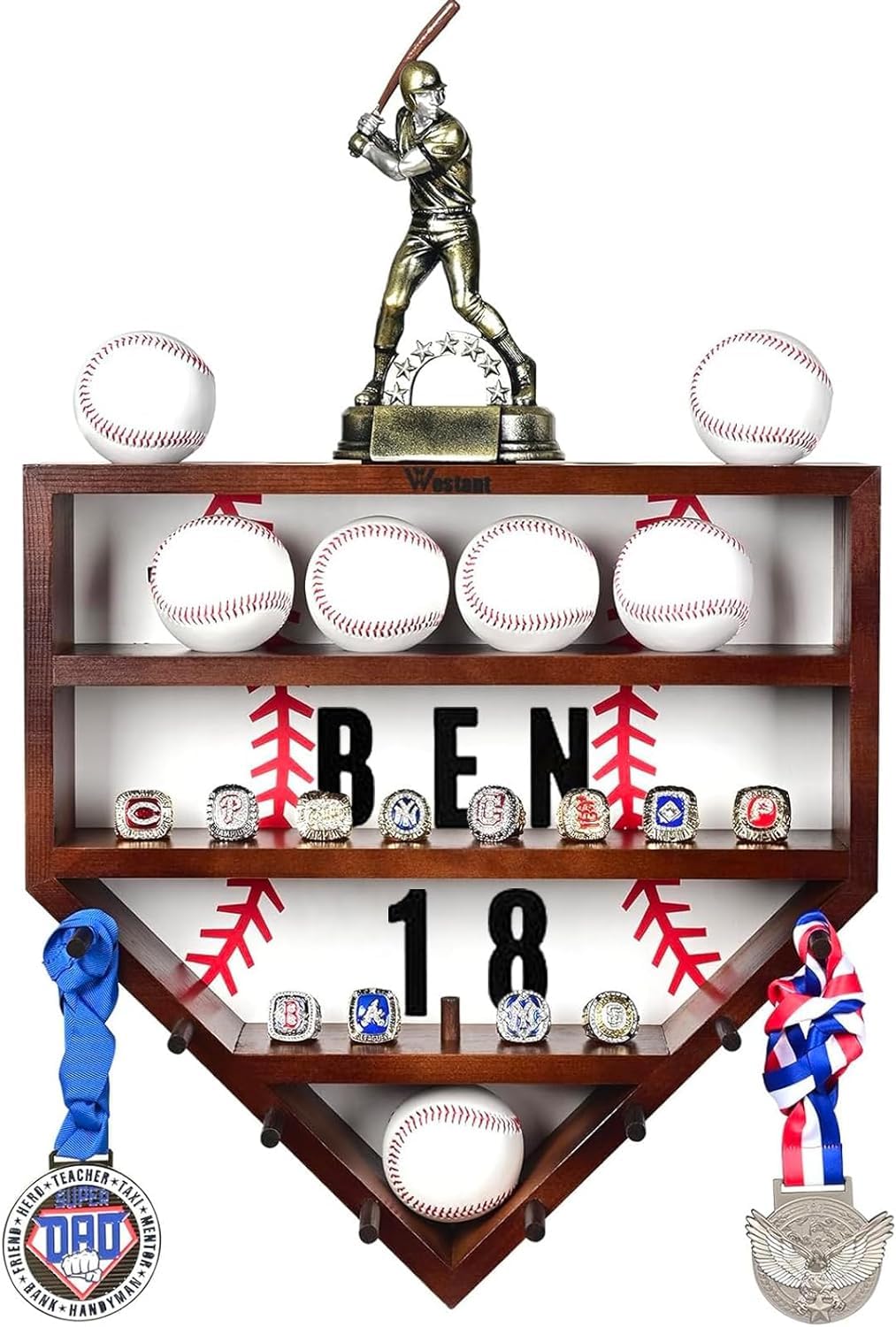 Mua Baseball Display Case 17" Wooden Baseball Ring Holder, Wall Mount