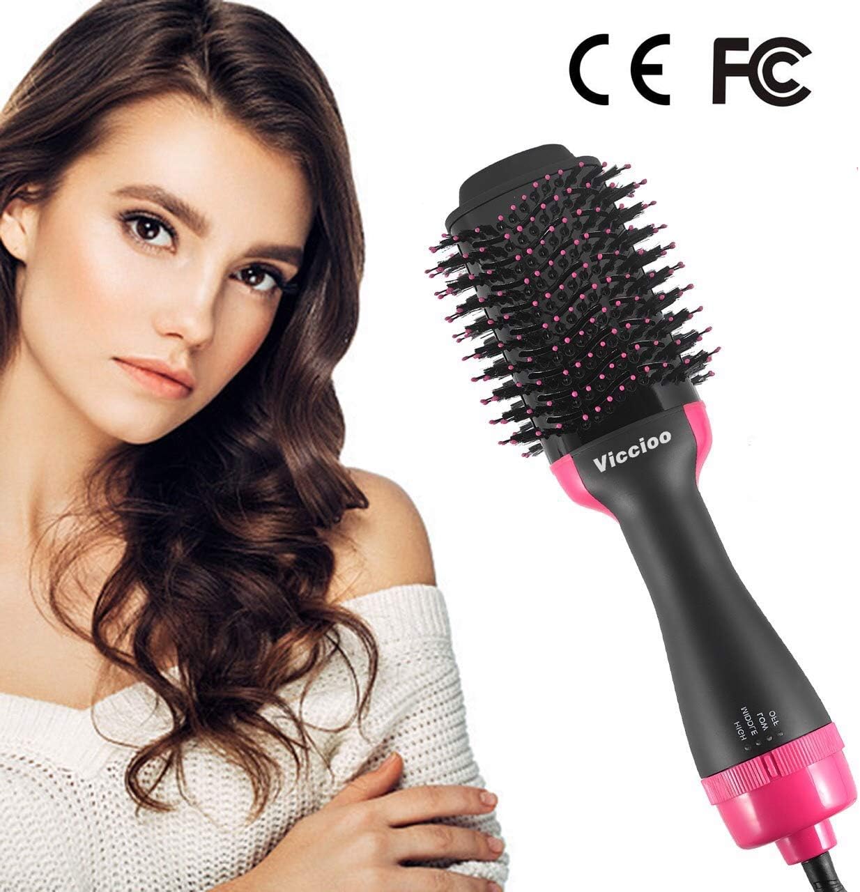 Viccioo One Step Hair Dryer Brush Hot Air Styler and Volumizer,4 in 1 Hot Air Brush Negative Ionic Salon Hair Straightener Curler Comb for All Hair Type