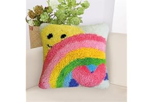 PUZAMEN Latch Hook Pillow Kits for DIY Throw Pillow Cover, Cute Smilling Pattern Sofa Cushion Cover Latch Hook Craft Kits with Printed Canvas for Beginners Kids Adults - 17 x 17 Inch