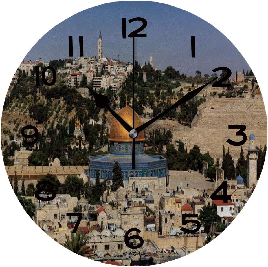 ALUONI 10 inch Round Clock View of The Old Jerusalem from