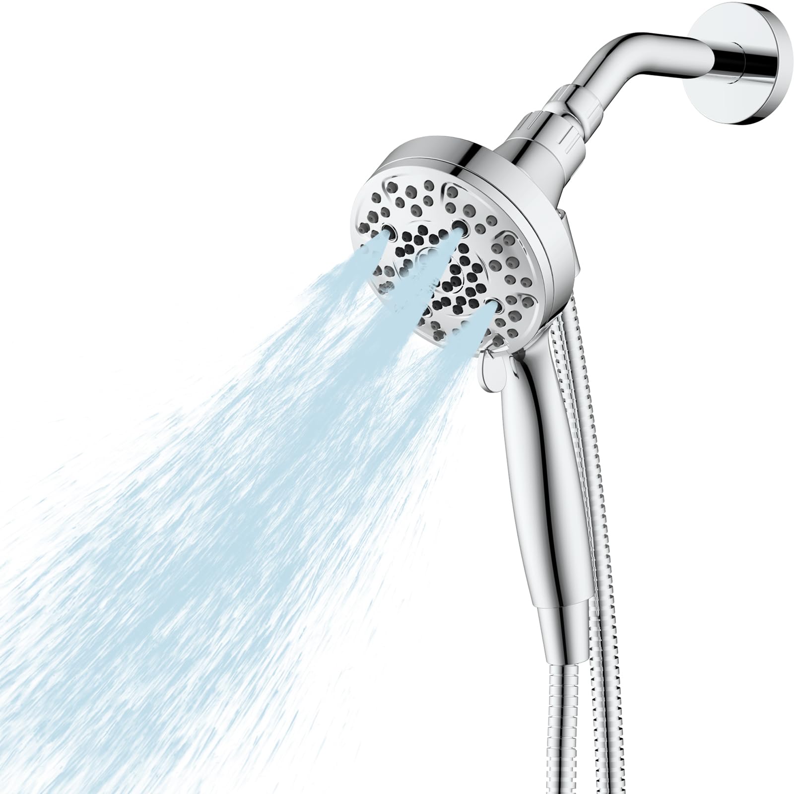 Photo 1 of Ryamen Magnetic Handheld Shower Head, With 6 Spray Modes, High Pressure Shower Head with Handheld, Magnetic Docking Technology, 4.3 Inches Panel, 70'' Stainless Steel Hose, Silver
