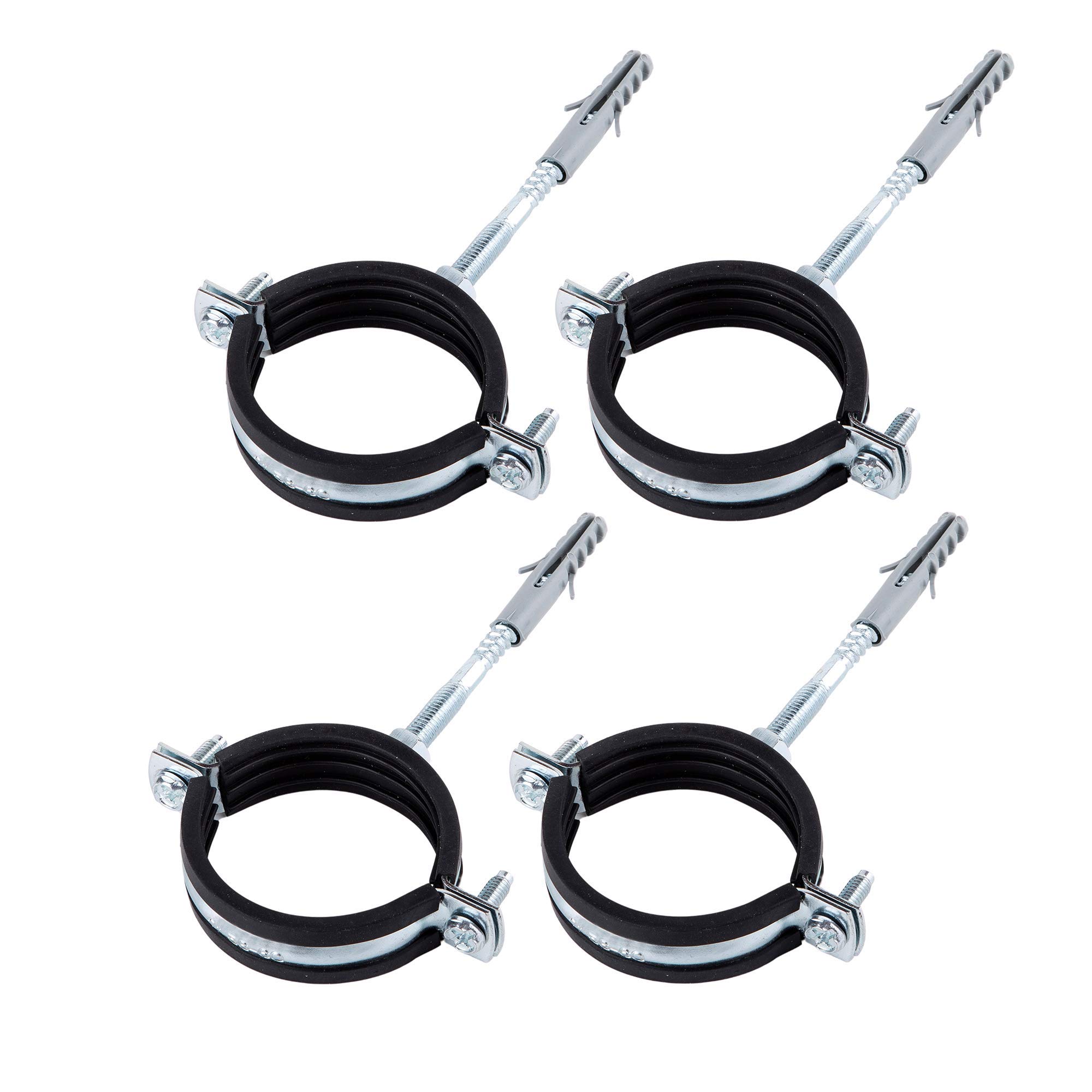 (Pack of 4 pcs) Anti Vibration Single Metal Pipe Brackets Clips Clamps Rubber Lined for Ø 56-60 mm Pipes (4)