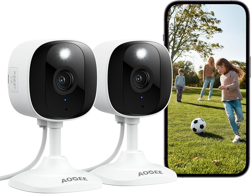AOQEE Indoor Security Camera 2 Pack 2K Pet Baby Monitor Alexa Compatible