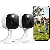 AOQEE 2K Cameras for Home Security-Outdoor/Indoor Camera for Dog/Cat/Pet/Nanny/Baby/Elderly, Color Night Vision, White Light, Siren, 24/7 SD Recordings, Works with Alexa, Plug in (C1-White-2pack-2.4G)