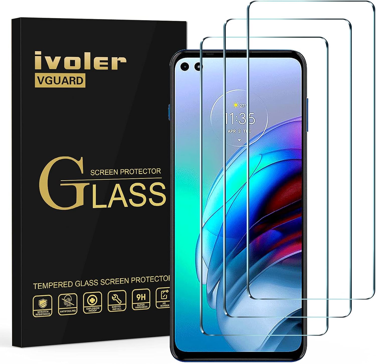 ivoler 3 Pack Screen Protector for Motorola Moto G 5G Plus/Motorola Moto G100, Tempered Glass Film [9H Hardness] [Anti-Scratch] [Bubble Free] [Crystal Clear]